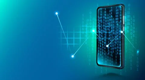 Digital mobile technology. Cosmos style in blue color. Devise with binary code Illustrazione stock