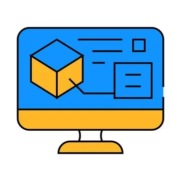 Digital model on computer screen icon color illustration Stock Illustration
