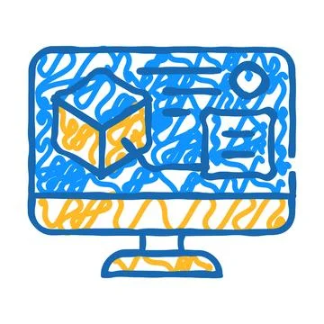 Digital model on computer screen icon doodle illustration Stock Illustration