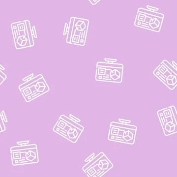 Digital model on computer screen line vector seamless pattern Stock Illustration