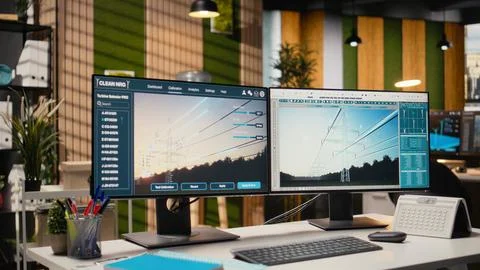 Digital modeling tool on computer used for smart electric grid development Stock Photos