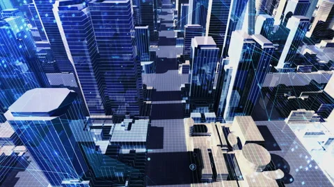 Digital Modern City Blue B4m2 Stock Footage 221862479