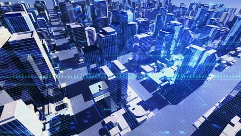 Digital Modern City Blue D3m1 Stock Footage 221863233