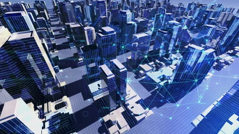 Digital Modern City Blue D3m2 Stock Footage 221863526