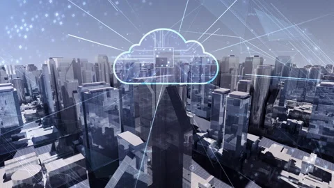 Digital Modern City Cloud Rot2c1 Stock Footage 229915521