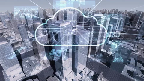 Digital Modern City Cloud Rot2c2 Stock Footage 229914957