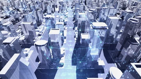 Digital Modern City Grid B4c2 Stockbeeldmateriaal 225824894