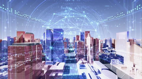 Digital Modern City Red Blue A4d1 Stock Footage 219926561
