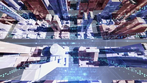 Digital Modern City Red Blue B3d1 Stock Footage 219927034