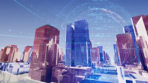 Digital Modern City Red Blue C4d1 Stock Footage 219927647