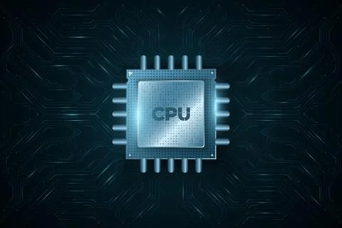 Digital modern microchip CPU on glowing computer circuit board or motherboard 库存插图