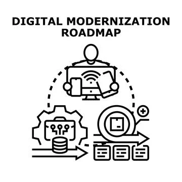 Digital modernization roadmap for business technology transformation 库存插图