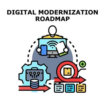 Digital modernization roadmap for business technology transformation Stock Illustration