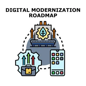 Digital modernization roadmap illustration displaying transformation strategy Stock Illustration