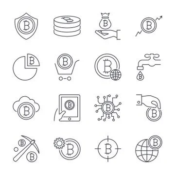 Digital money, bitcoin vector line icons, minimal pictogram design. Editable  Illustrazione stock