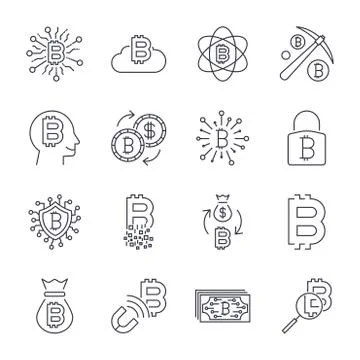 Digital money, bitcoin vector line icons, minimal pictogram design, editable  Illustrazione stock