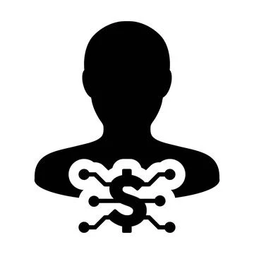 Digital money icon vector dollar currency symbol with male user person profile Stock Illustration
