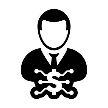 Digital money icon vector dollar currency symbol with male user person profile Stock Illustration