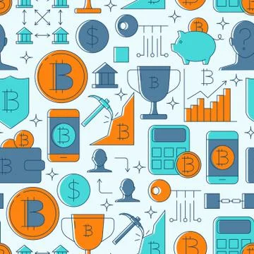 Digital money seamless pattern in colored line style Stock Illustration