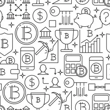 Digital money seamless pattern in line style Illustrazione stock