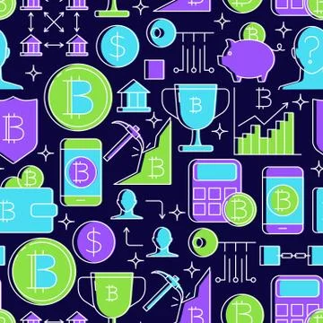 Digital money seamless pattern in line style 스톡 일러스트