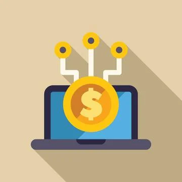 Digital money transferring to laptop computer through network Stock Illustration