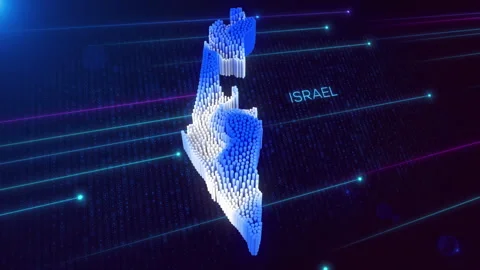 Digital Motion 3D Perspective Dynamic Rippling Map of Israel in Blue and White Video stock 280356064