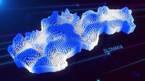 Digital Motion 3D Perspective Dynamic Rippling Map of Slovakia in Blue and White Video stock 280633520
