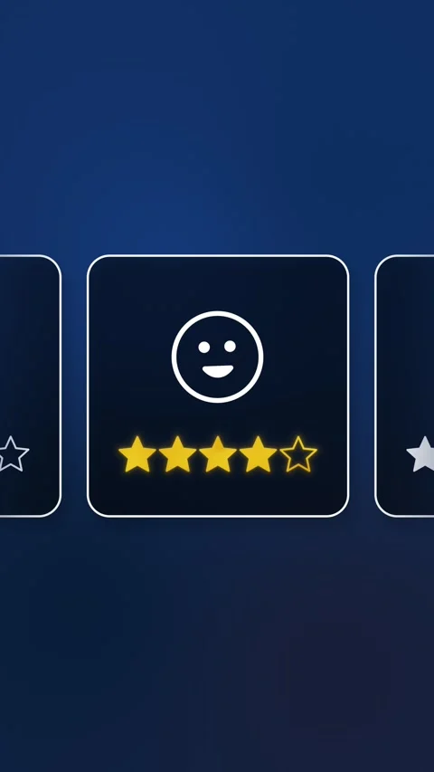 Digital motion graphic showing four-star evaluation score, near-perfect achie Stock Footage 327419965