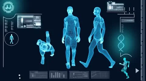 Digital Motion Graphic of Virtual Walking Man Stock Footage
