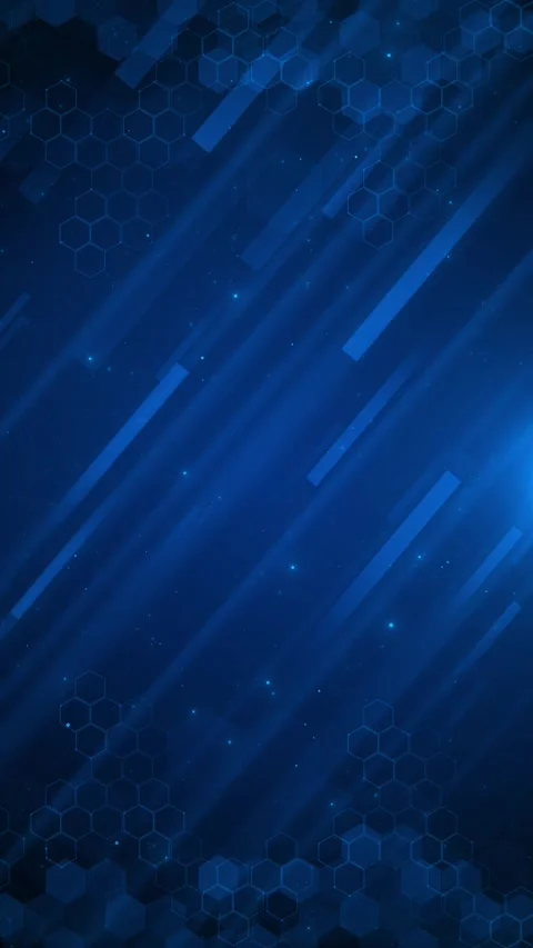 Digital motion streaks floating hex shapes deep blue backdrop data transfer Stock Footage 314201883