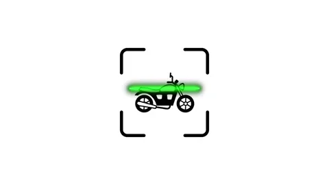 Digital motorcycle scanning animation with green laser light beam on white .. 動画素材 346498246
