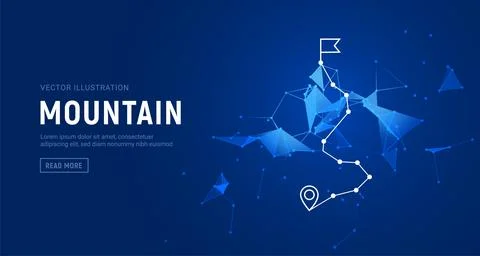 Digital mountain path success route journey. 3d mountain challenge background Stock Illustration