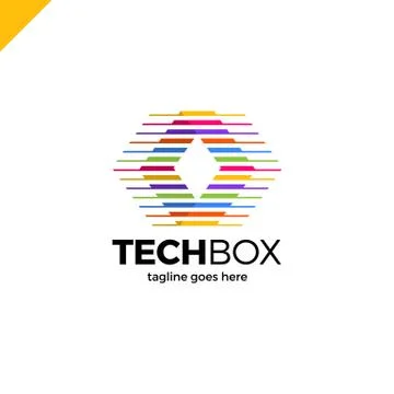 Digital Move Logo. Tech arrow box logo. Technology media rhomb Stock Illustration