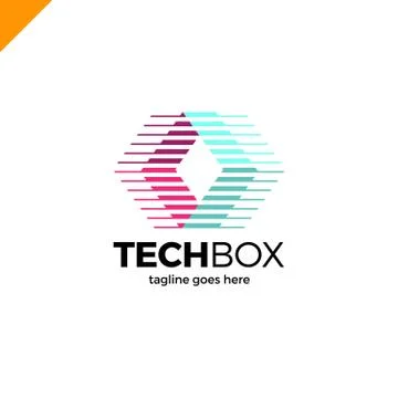 Digital Move Logo. Tech arrow box logo. Technology media rhomb Stock Illustration