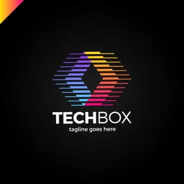Digital Move Logo. Tech arrow box logo. Technology media rhomb Stock Illustration