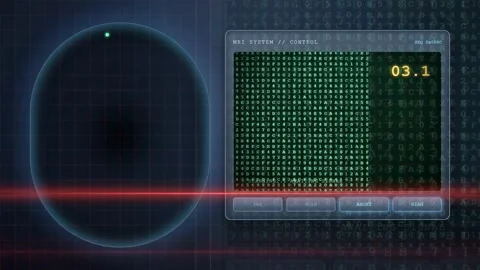 Digital MRI system control interface with green binary code and countdown timer Stock-Footage 343155671