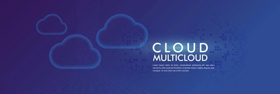 Digital Multicloud Network with Flowing Data and Technology Concept Stock Illustration