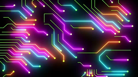 Digital Multicolor Circuit Animation Futuristic Tech Background Loop Stock Footage 311228639