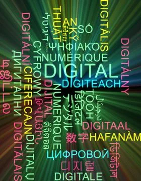 Digital multilanguage wordcloud background concept glowing Illustrazione stock