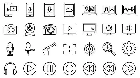 Digital multimedia interface icon collection for technology user experience Stock Illustration