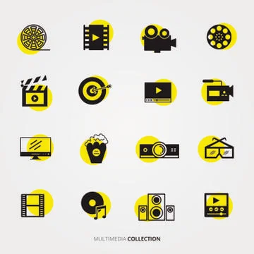 Digital multimedia vector icon set Stock Illustration