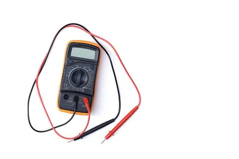 Digital multimeter close-up with test probes isolated on white background. .. Stock Photos