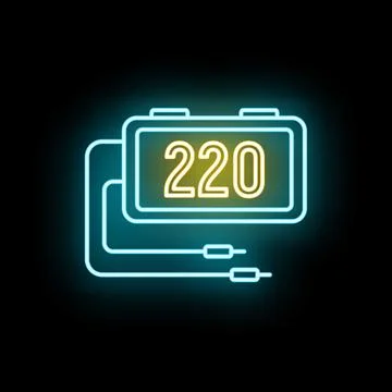 Digital multimeter displaying 220 volts neon line icon Stock Illustration