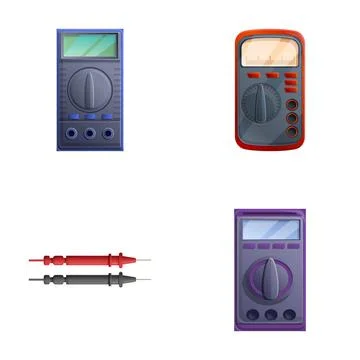 Digital multimeter icons set cartoon vector. Voltage, amperage, ohmmeter Stock Illustration