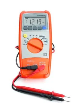 Digital multimeter isolated on the white background. Frontal view Photos