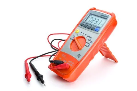 Digital multimeter isolated on the white background. Side view Stock Photos