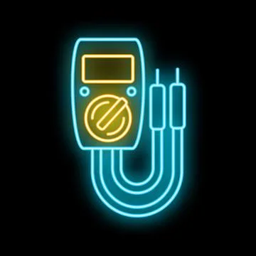 Digital multimeter measuring device neon glowing icon Stock Illustration