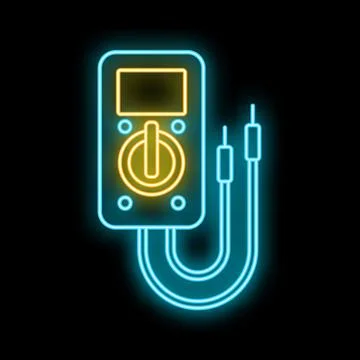 Digital multimeter neon glowing icon illustrating electrical measurement Stock Illustration
