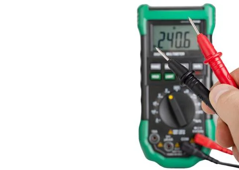 Digital Multimeter with Probes in Hand Stock Photos